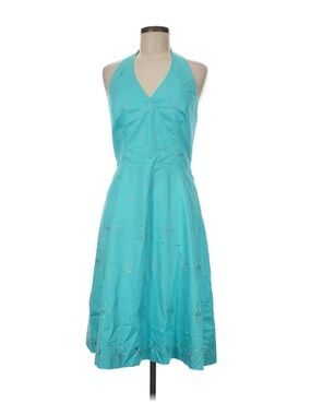 Y2K Turquoise Embroidered Backless Halter Midi Cocktail Dress Size 4 Petite